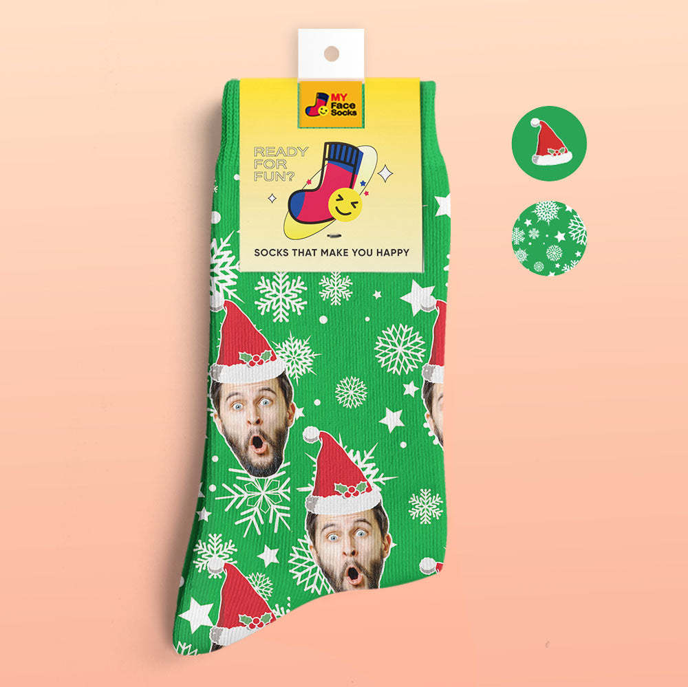 Custom 3D Digital Printed Socks Christmas Socks Santa Hat - MyFaceSocksAu