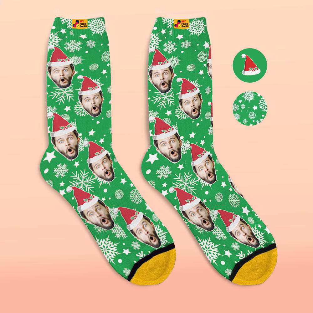 Custom 3D Digital Printed Socks Christmas Socks Santa Hat - MyFaceSocksAu