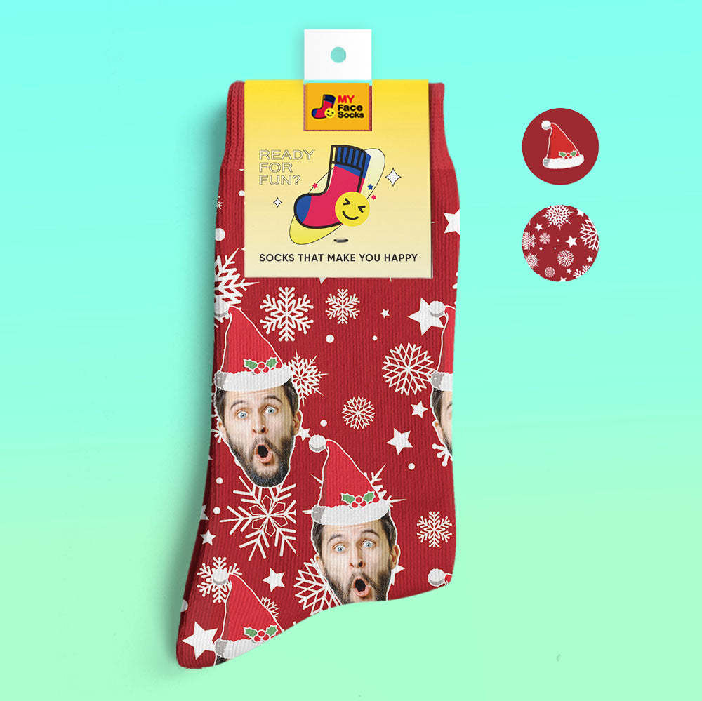 Custom 3D Digital Printed Socks Christmas Socks Santa Hat - MyFaceSocksAu