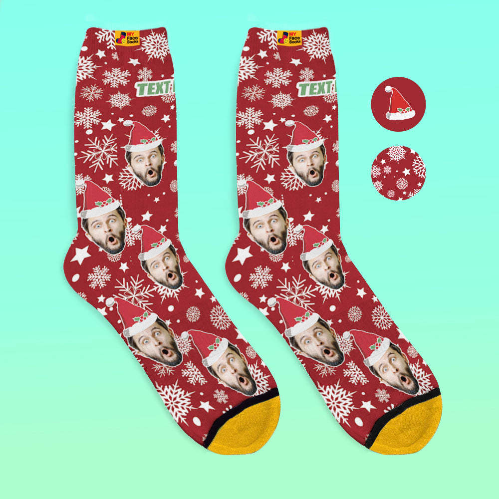 Custom 3D Digital Printed Socks Christmas Socks Santa Hat - MyFaceSocksAu