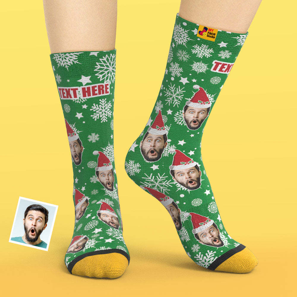 Custom 3D Digital Printed Socks Christmas Socks Santa Hat - MyFaceSocksAu