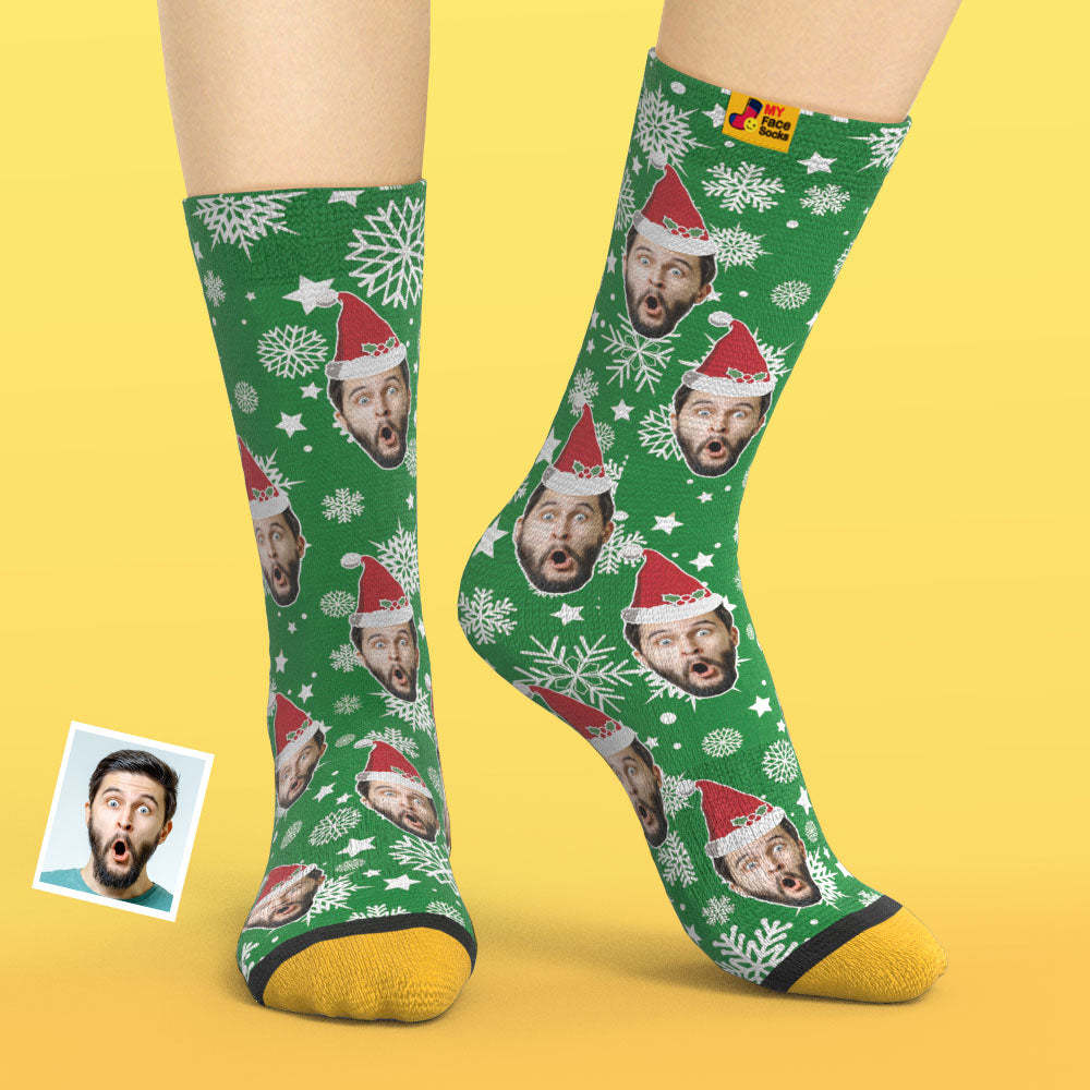 Custom 3D Digital Printed Socks Christmas Socks Santa Hat - MyFaceSocksAu