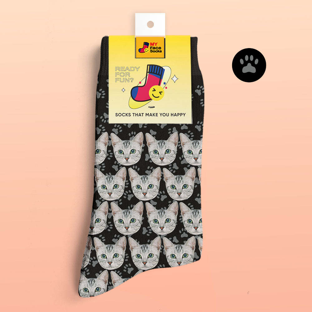 Custom 3D Digital Printed Socks Add Pictures and Name Cat - MyFaceSocksAu
