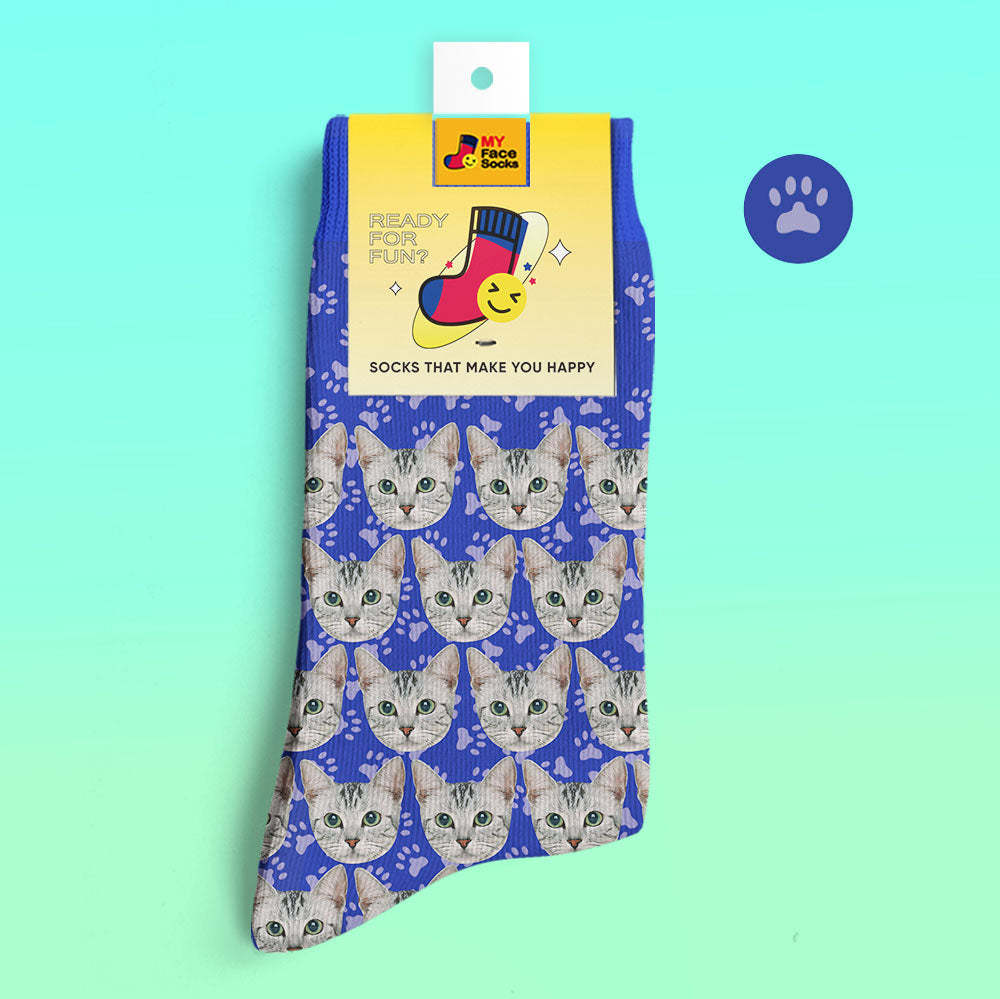 Custom 3D Digital Printed Socks Add Pictures and Name Cat - MyFaceSocksAu