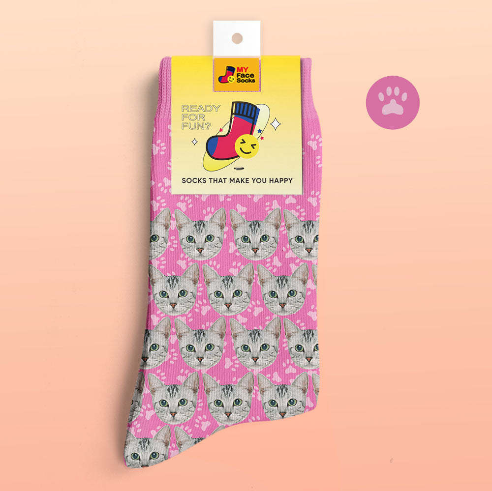 Custom 3D Digital Printed Socks Add Pictures and Name Cat - MyFaceSocksAu