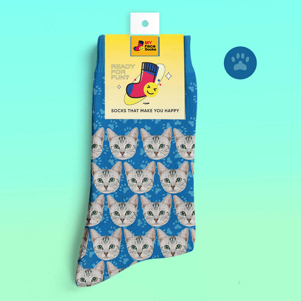 Custom 3D Digital Printed Socks Add Pictures and Name Cat - MyFaceSocksAu