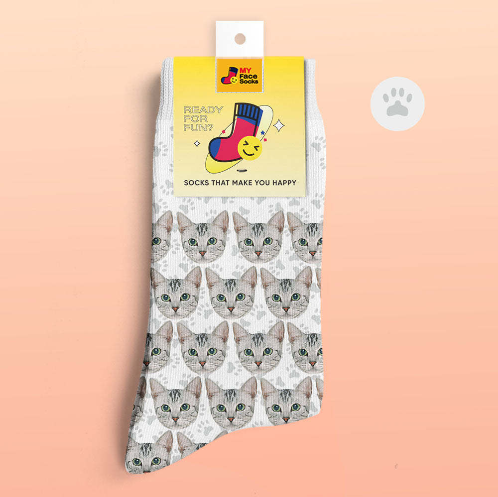 Custom 3D Digital Printed Socks Add Pictures and Name Cat - MyFaceSocksAu