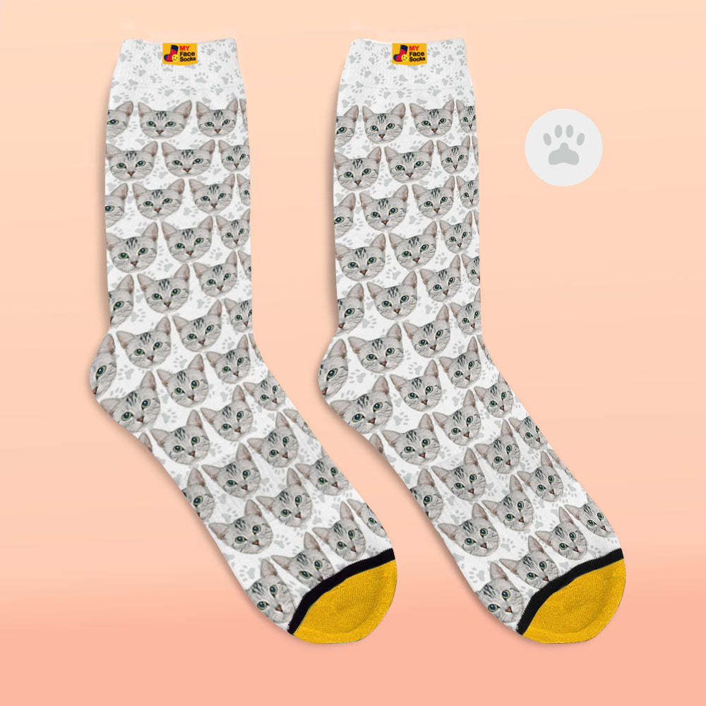 Custom 3D Digital Printed Socks Add Pictures and Name Cat - MyFaceSocksAu