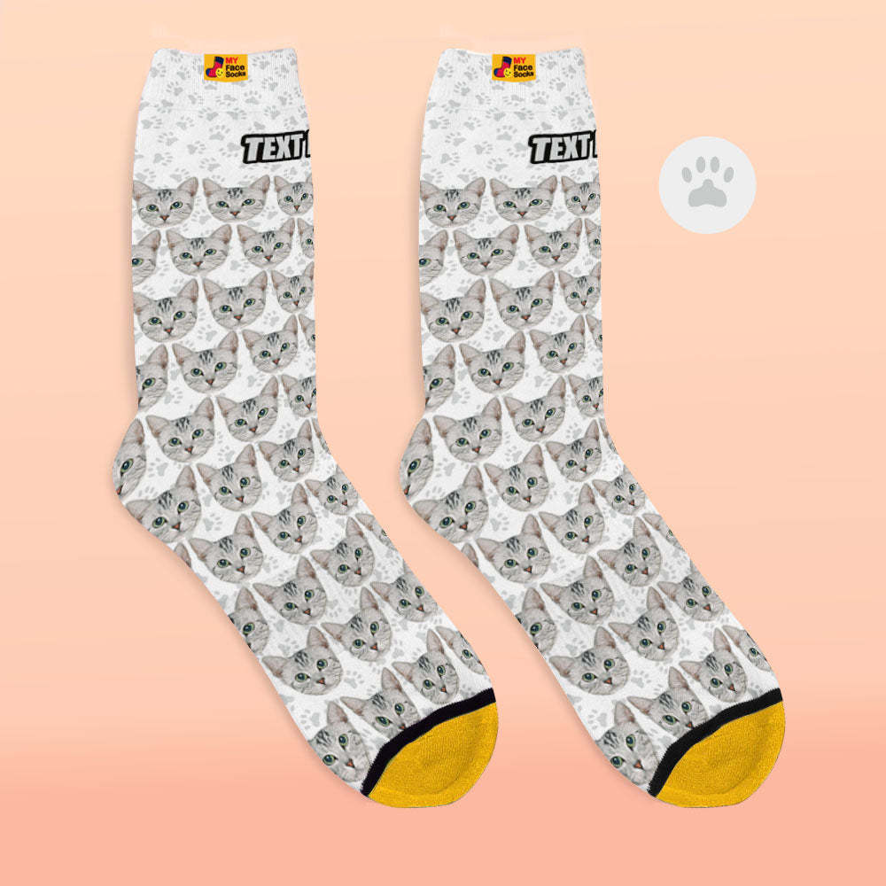 Custom 3D Digital Printed Socks Add Pictures and Name Cat - MyFaceSocksAu
