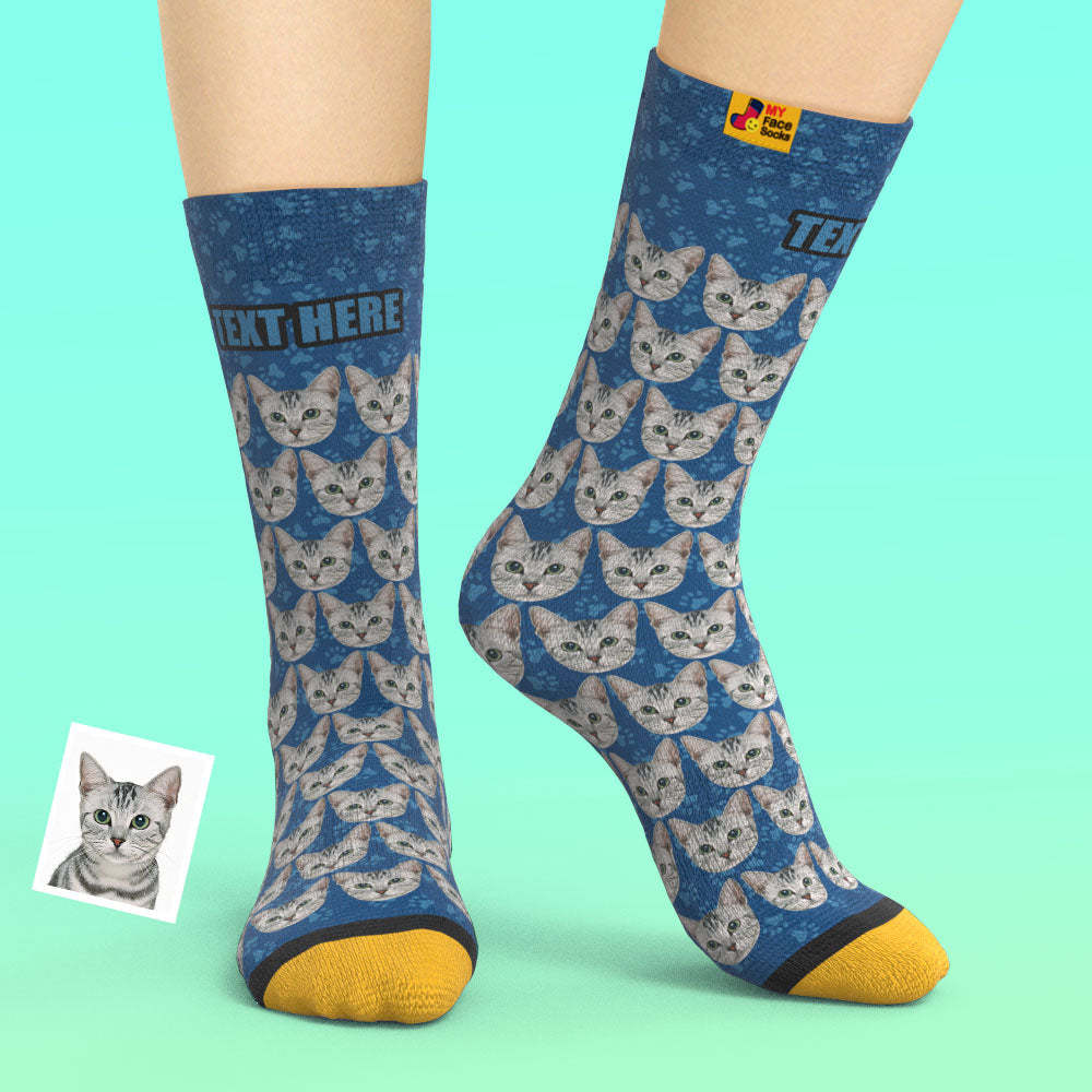 Custom 3D Digital Printed Socks Add Pictures and Name Cat - MyFaceSocksAu