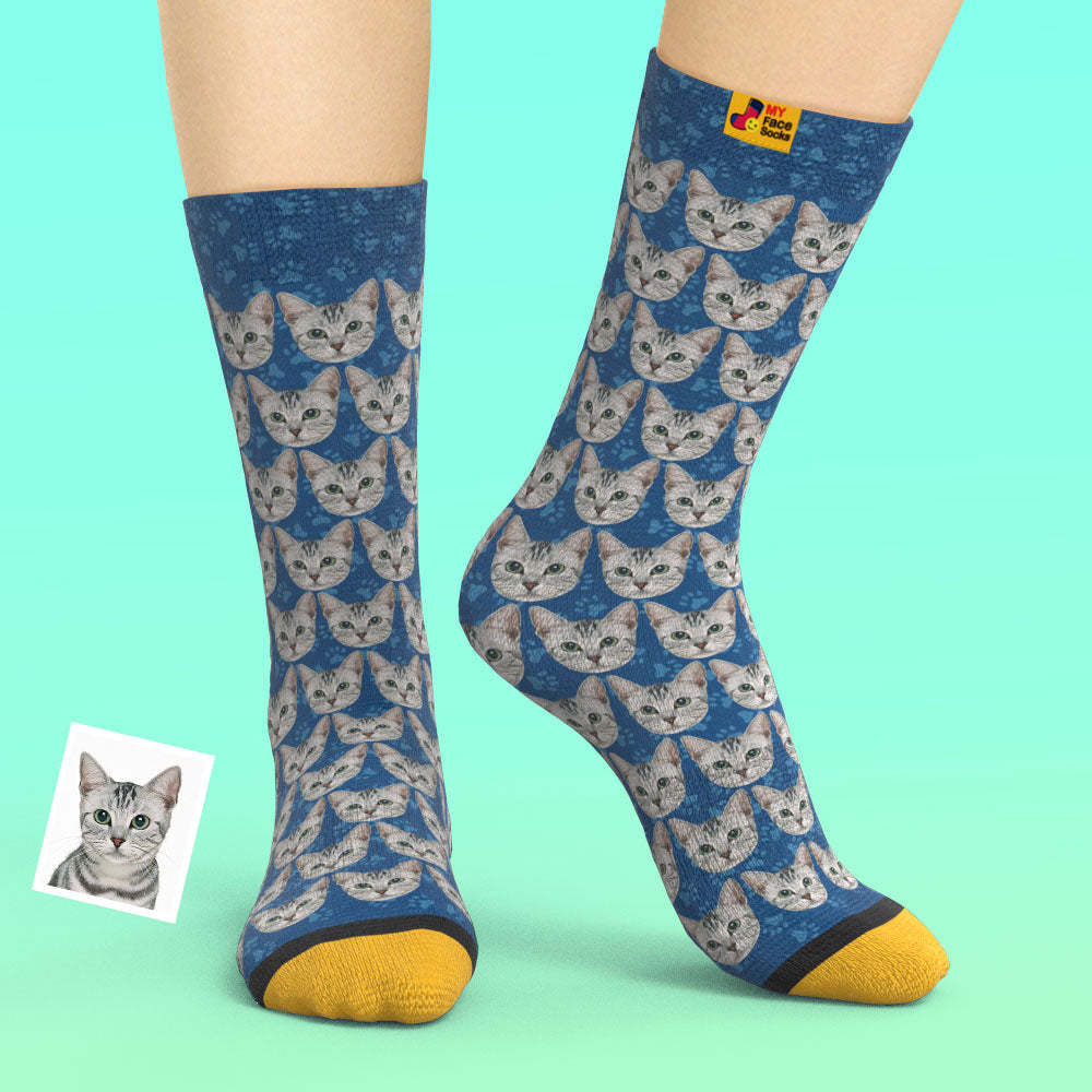 Custom 3D Digital Printed Socks Add Pictures and Name Cat - MyFaceSocksAu