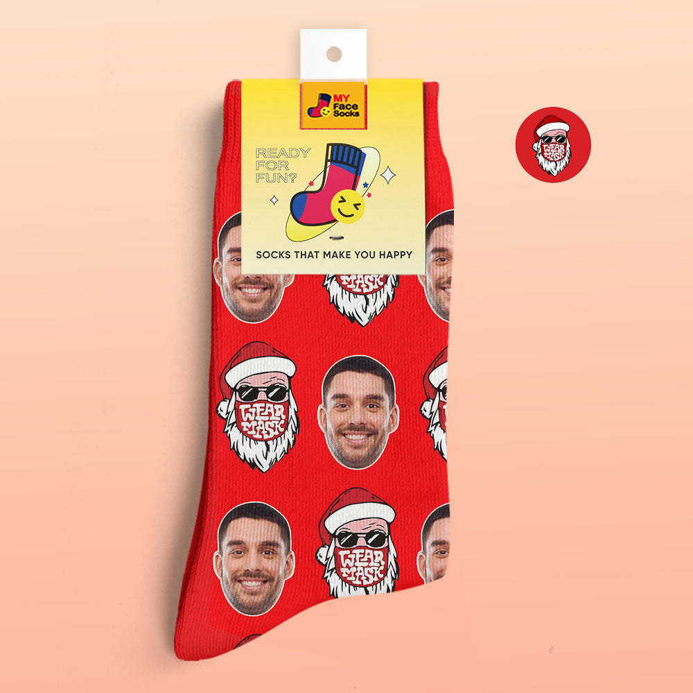 Custom 3D Digital Printed Socks Christmas Socks Santa Claus Merry Christmas - MyFaceSocksAu