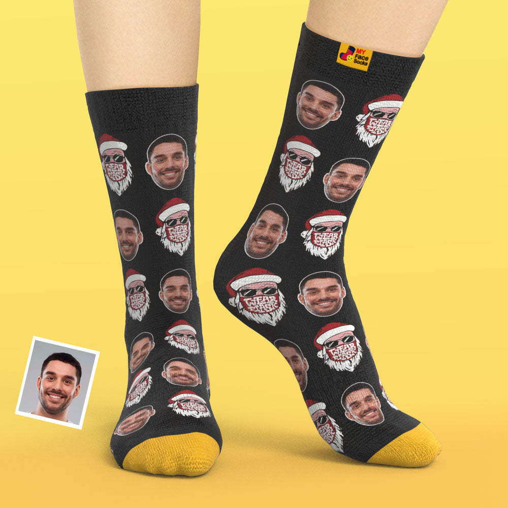 Custom 3D Digital Printed Socks Christmas Socks Santa Claus Merry Christmas - MyFaceSocksAu