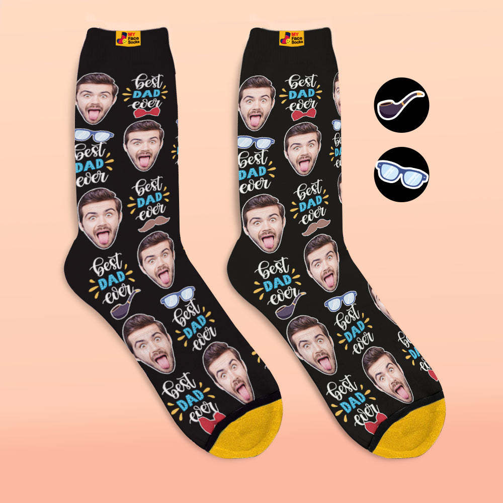 Custom 3D Digital Printed Socks Best Dad Ever With Bow Tie And Eye Elements - MyFaceSocksAu