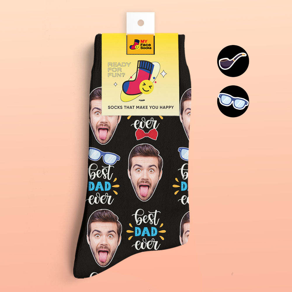 Custom 3D Digital Printed Socks Best Dad Ever With Bow Tie And Eye Elements - MyFaceSocksAu