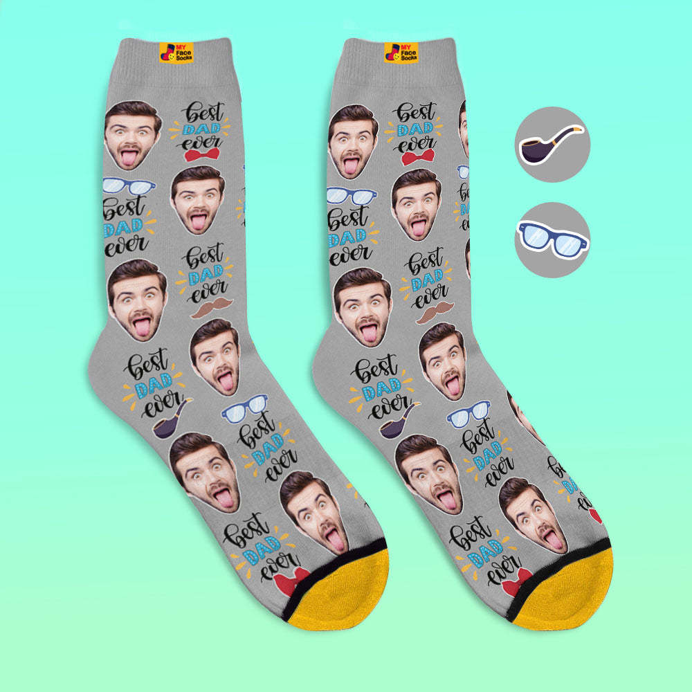 Custom 3D Digital Printed Socks Best Dad Ever With Bow Tie And Eye Elements - MyFaceSocksAu