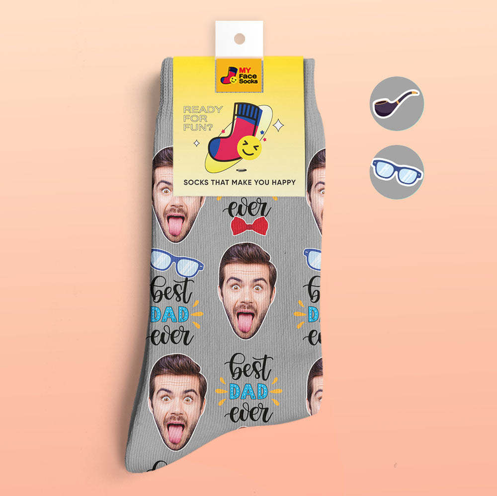 Custom 3D Digital Printed Socks Best Dad Ever With Bow Tie And Eye Elements - MyFaceSocksAu