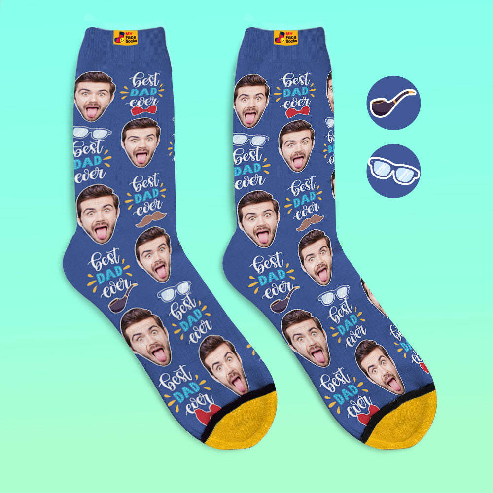 Custom 3D Digital Printed Socks Best Dad Ever With Bow Tie And Eye Elements - MyFaceSocksAu