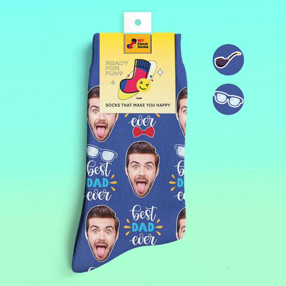 Custom 3D Digital Printed Socks Best Dad Ever With Bow Tie And Eye Elements - MyFaceSocksAu