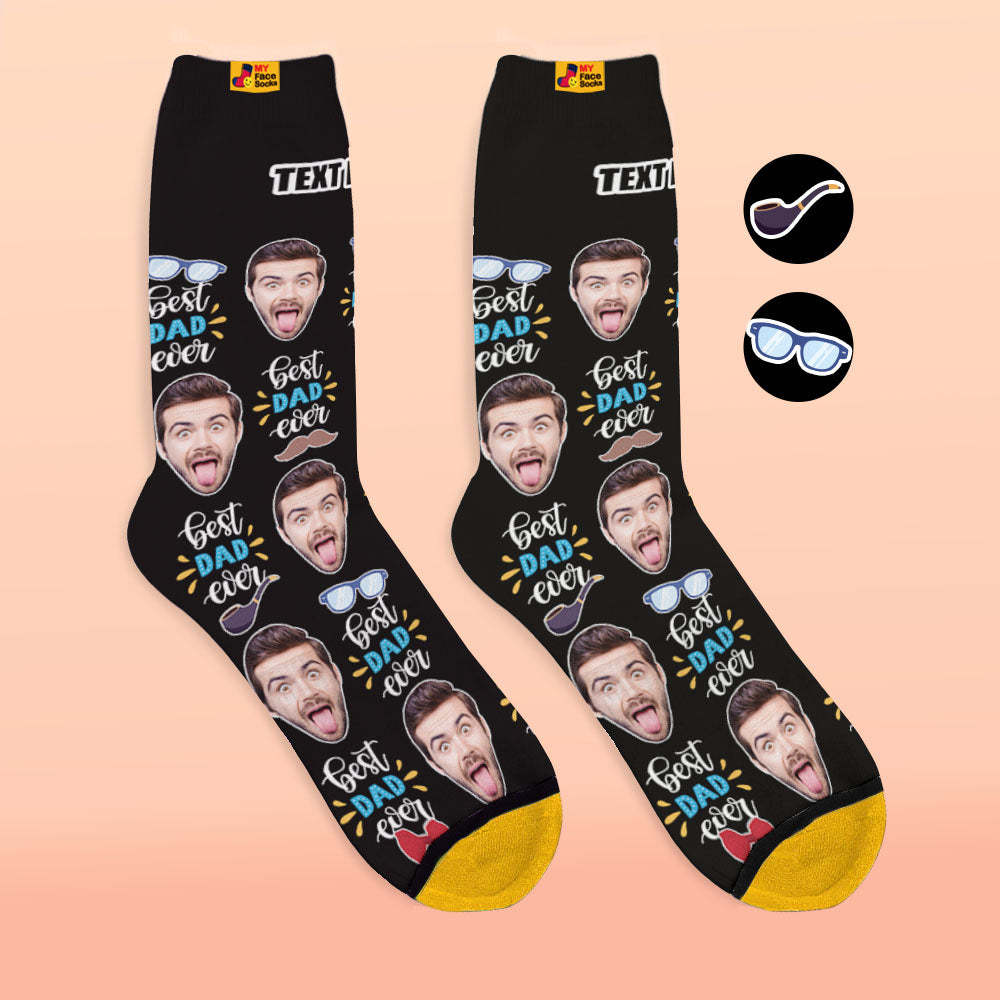 Custom 3D Digital Printed Socks Best Dad Ever With Bow Tie And Eye Elements - MyFaceSocksAu