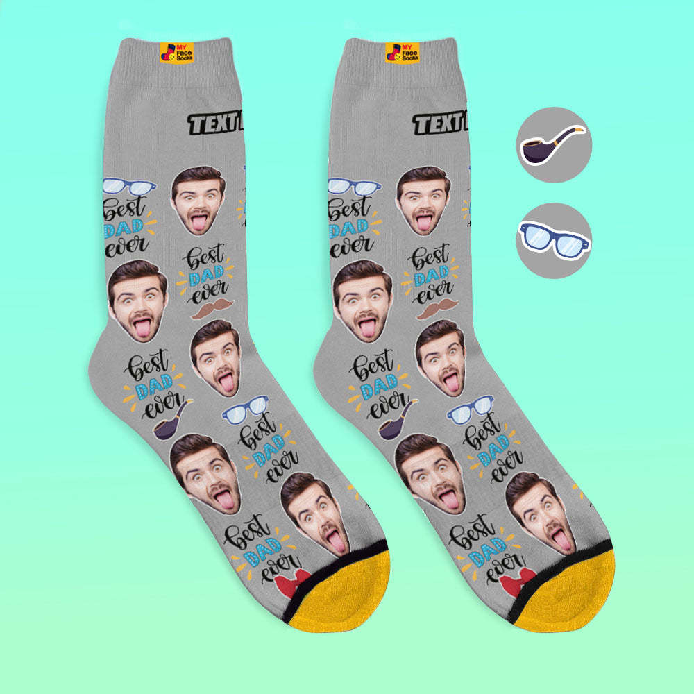 Custom 3D Digital Printed Socks Best Dad Ever With Bow Tie And Eye Elements - MyFaceSocksAu