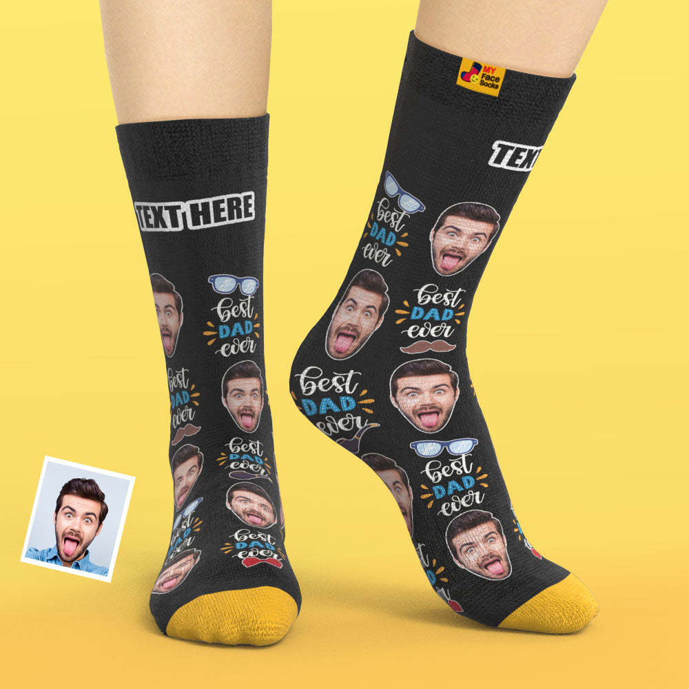 Custom 3D Digital Printed Socks Best Dad Ever With Bow Tie And Eye Elements - MyFaceSocksAu