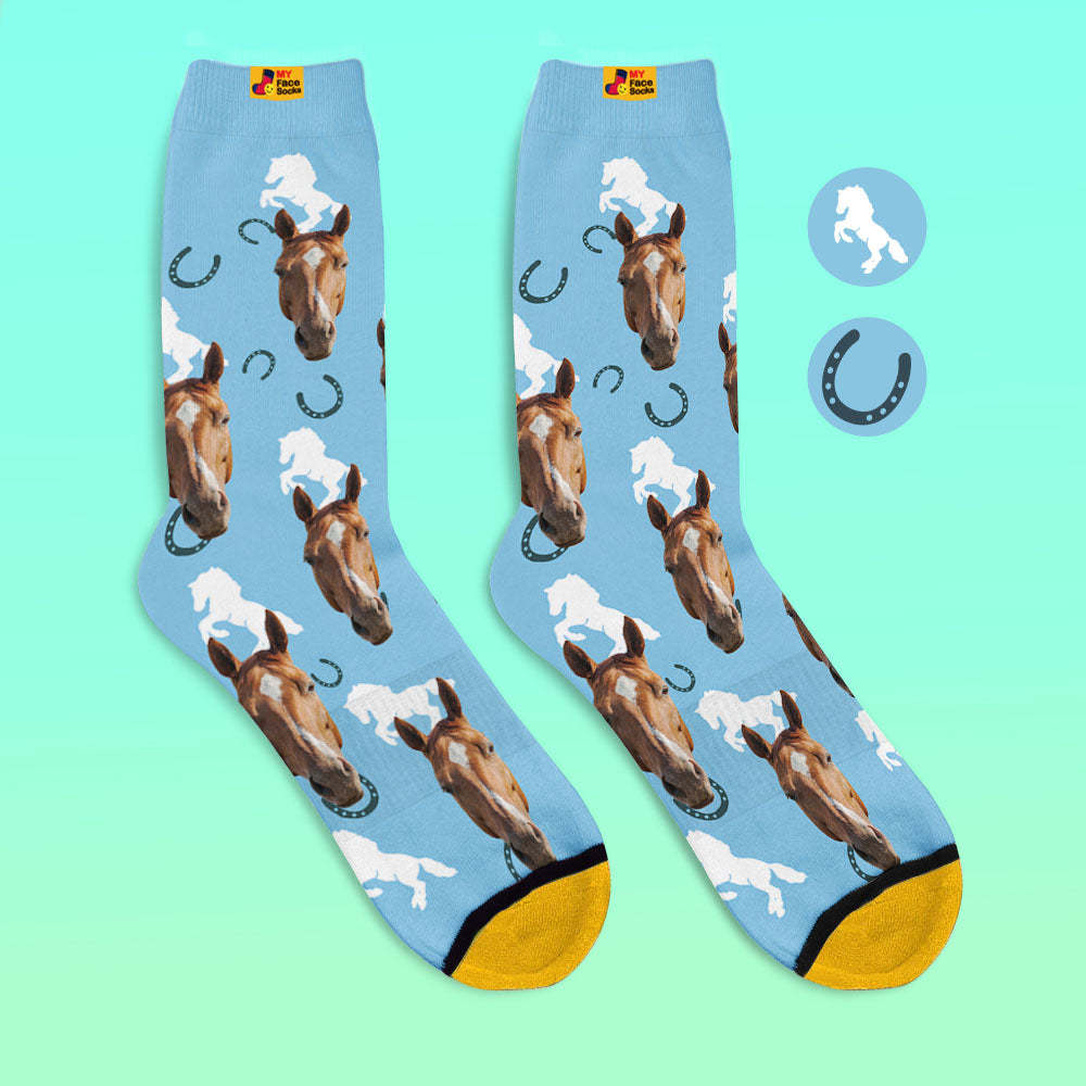 Custom 3D Digital Printed Socks Add Pictures and Name Horse - MyFaceSocksAu