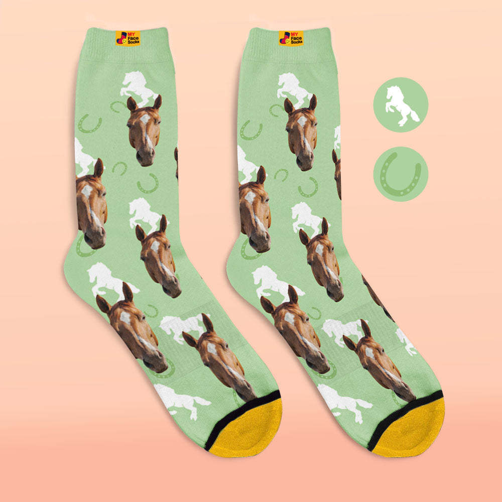 Custom 3D Digital Printed Socks Add Pictures and Name Horse - MyFaceSocksAu