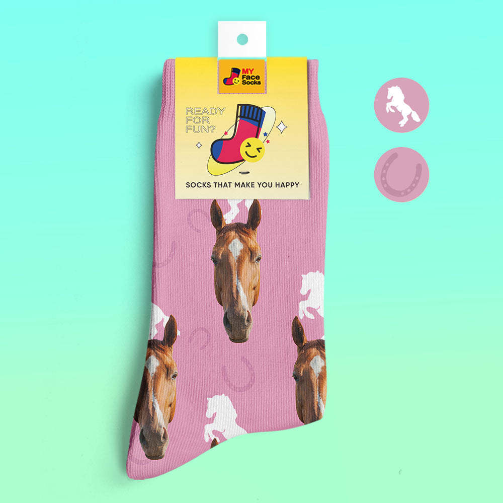 Custom 3D Digital Printed Socks Add Pictures and Name Horse - MyFaceSocksAu