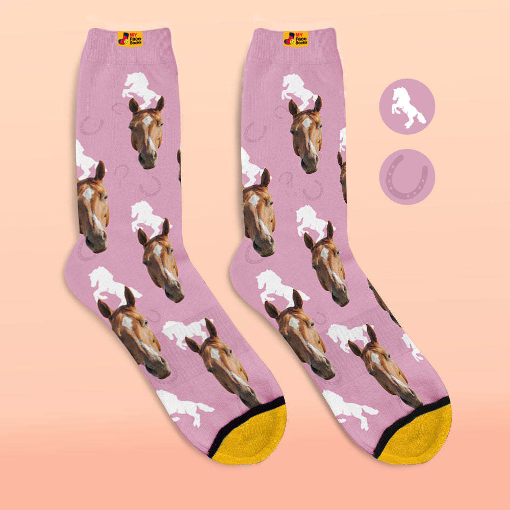 Custom 3D Digital Printed Socks Add Pictures and Name Horse - MyFaceSocksAu