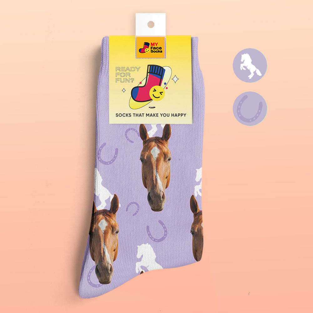 Custom 3D Digital Printed Socks Add Pictures and Name Horse - MyFaceSocksAu