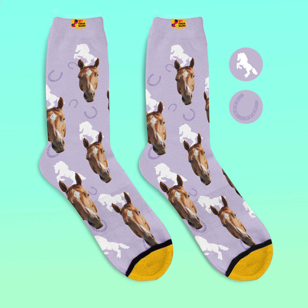 Custom 3D Digital Printed Socks Add Pictures and Name Horse - MyFaceSocksAu