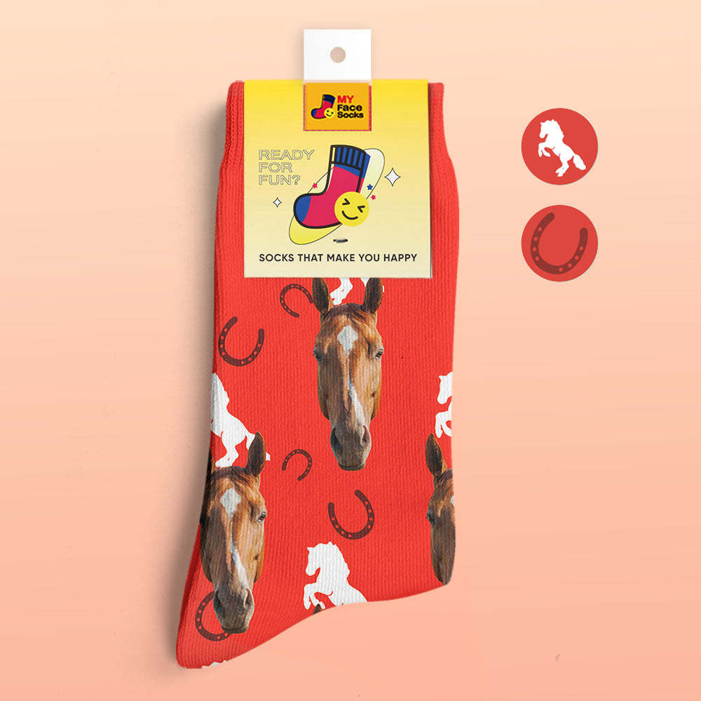 Custom 3D Digital Printed Socks Add Pictures and Name Horse - MyFaceSocksAu