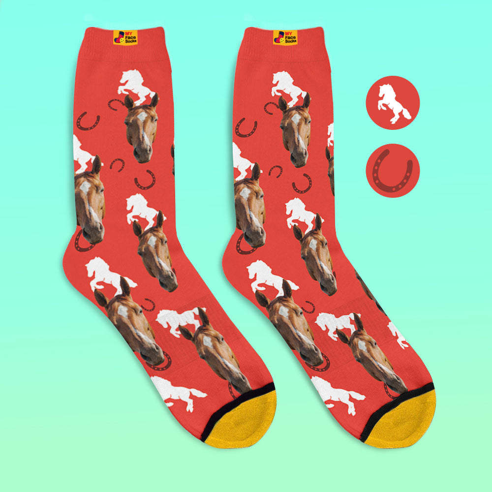 Custom 3D Digital Printed Socks Add Pictures and Name Horse - MyFaceSocksAu