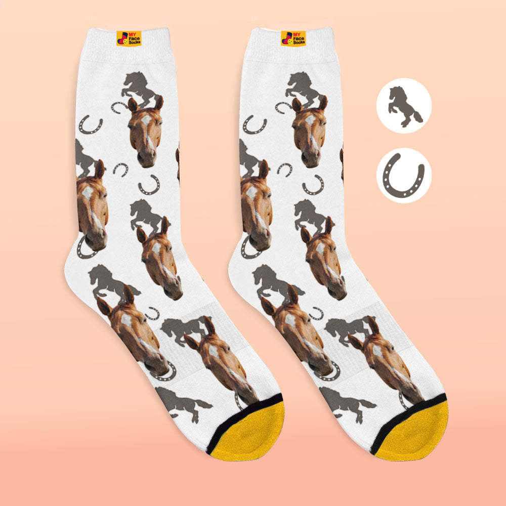 Custom 3D Digital Printed Socks Add Pictures and Name Horse - MyFaceSocksAu