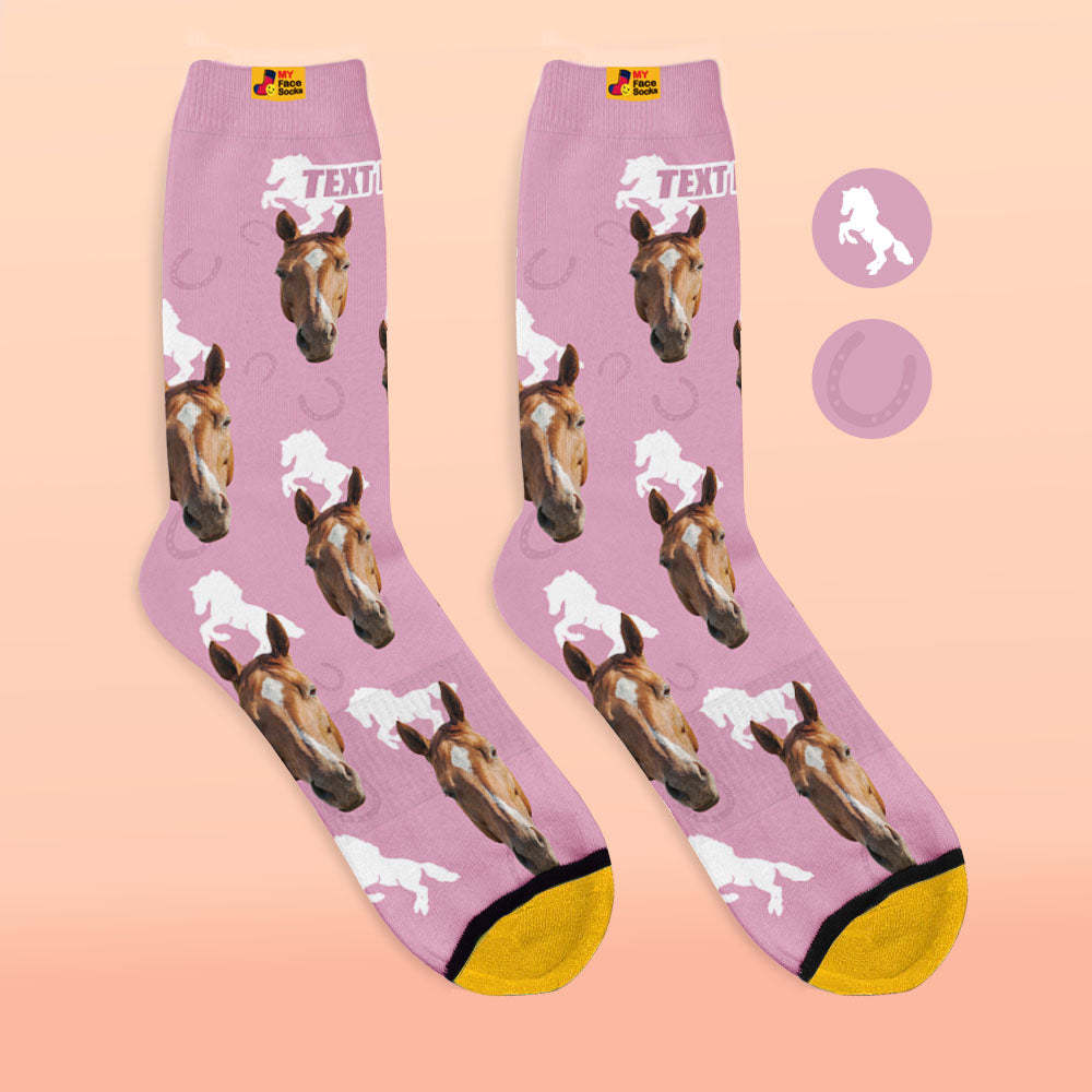 Custom 3D Digital Printed Socks Add Pictures and Name Horse - MyFaceSocksAu