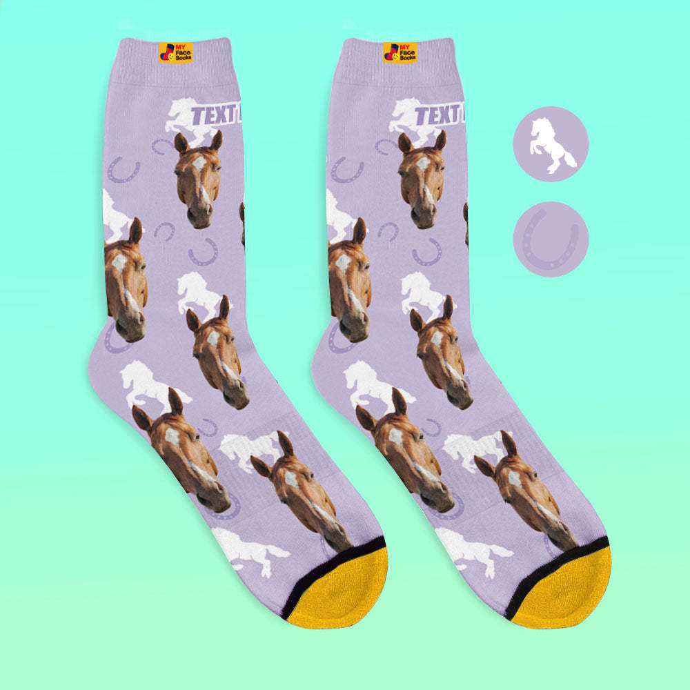 Custom 3D Digital Printed Socks Add Pictures and Name Horse - MyFaceSocksAu