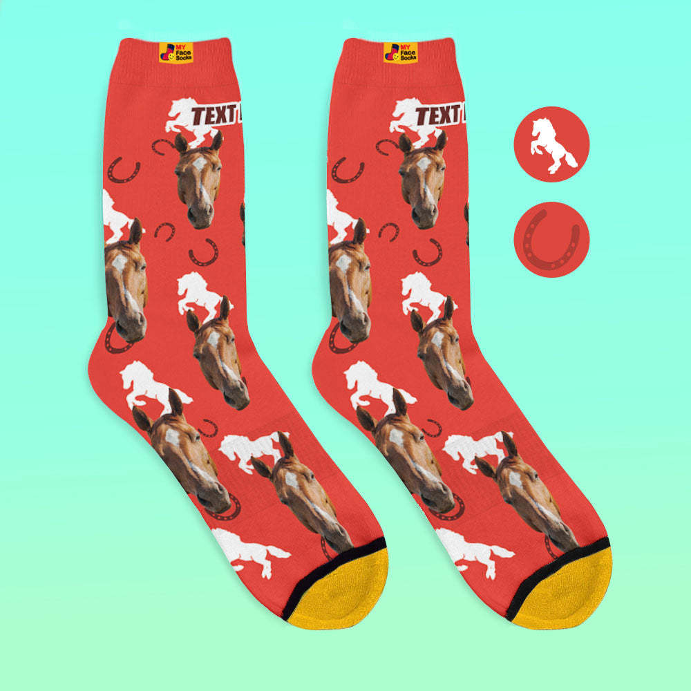 Custom 3D Digital Printed Socks Add Pictures and Name Horse - MyFaceSocksAu