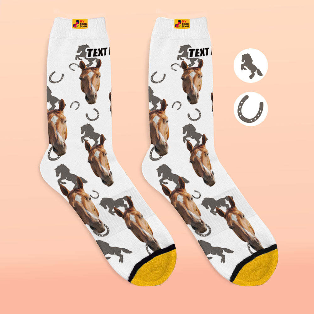 Custom 3D Digital Printed Socks Add Pictures and Name Horse - MyFaceSocksAu
