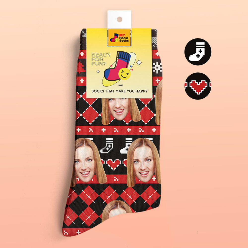 Custom 3D Digital Printed Socks Add Pictures and Name With Special Lines Heart - MyFaceSocksAu