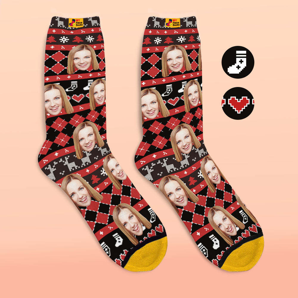 Custom 3D Digital Printed Socks Add Pictures and Name With Special Lines Heart - MyFaceSocksAu
