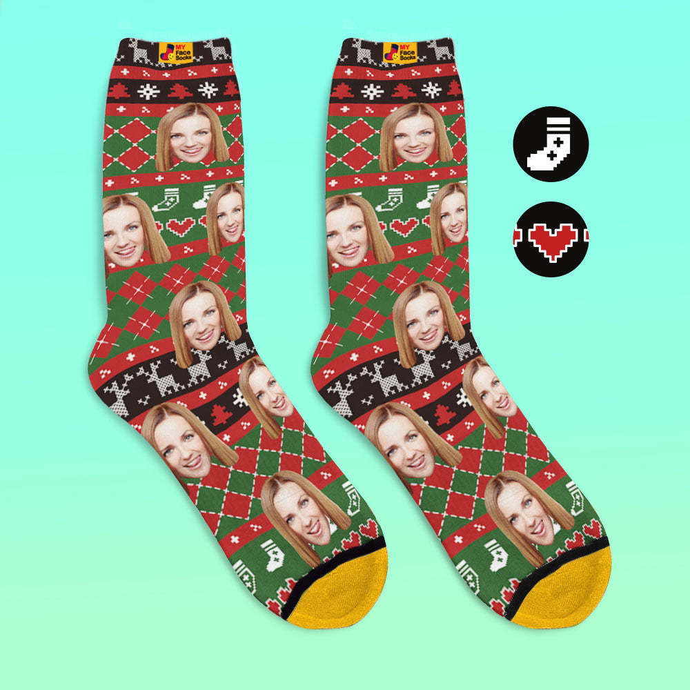 Custom 3D Digital Printed Socks Add Pictures and Name With Special Lines Heart - MyFaceSocksAu