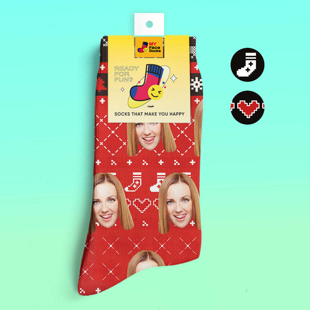 Custom 3D Digital Printed Socks Add Pictures and Name With Special Lines Heart - MyFaceSocksAu