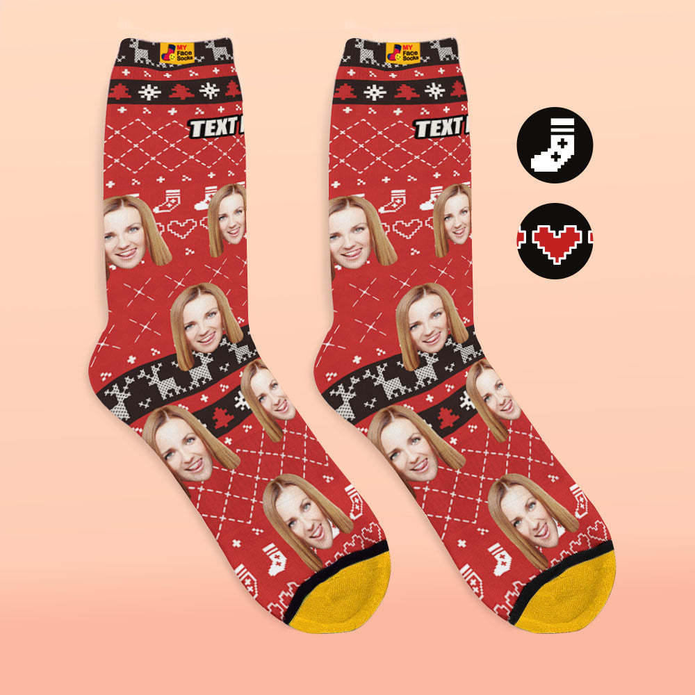 Custom 3D Digital Printed Socks Add Pictures and Name With Special Lines Heart - MyFaceSocksAu