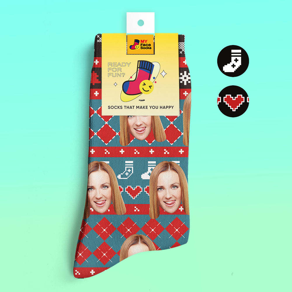 Custom 3D Digital Printed Socks Add Pictures and Name With Special Lines Heart - MyFaceSocksAu