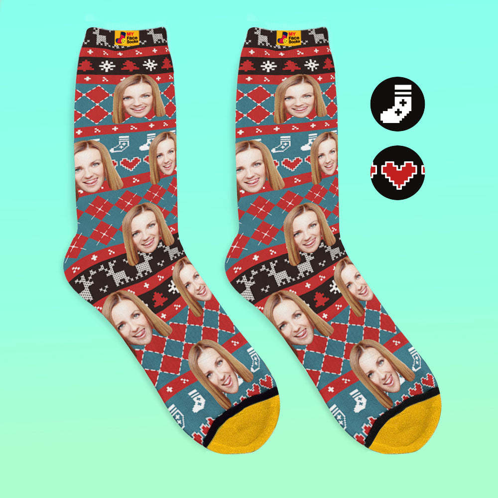 Custom 3D Digital Printed Socks Add Pictures and Name With Special Lines Heart - MyFaceSocksAu