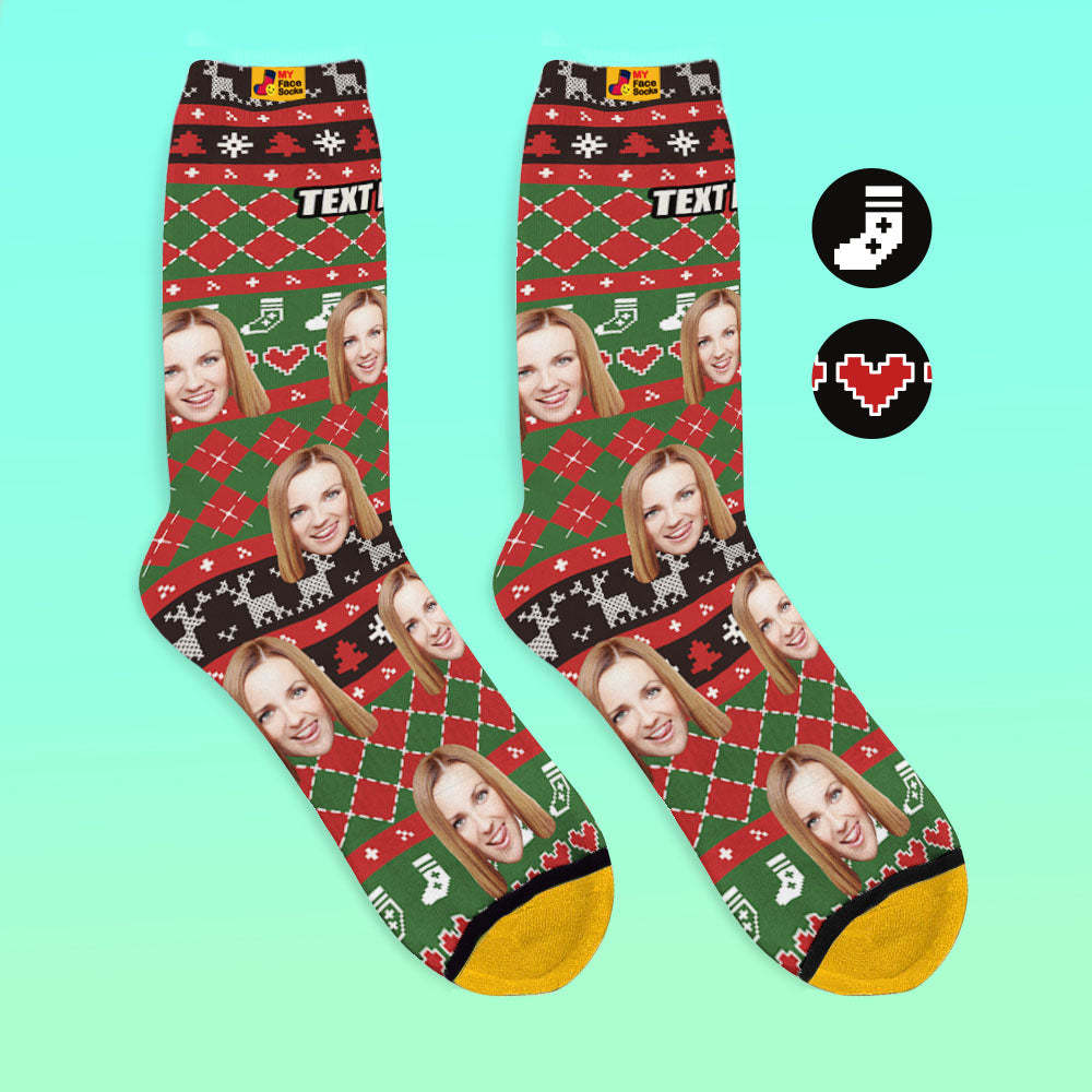 Custom 3D Digital Printed Socks Add Pictures and Name With Special Lines Heart - MyFaceSocksAu