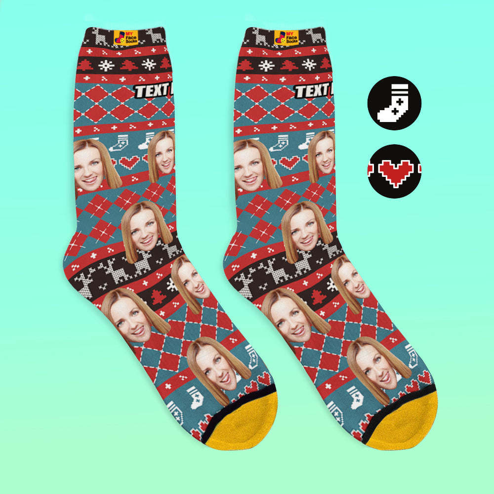 Custom 3D Digital Printed Socks Add Pictures and Name With Special Lines Heart - MyFaceSocksAu