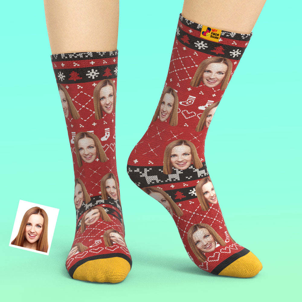 Custom 3D Digital Printed Socks Add Pictures and Name With Special Lines Heart - MyFaceSocksAu