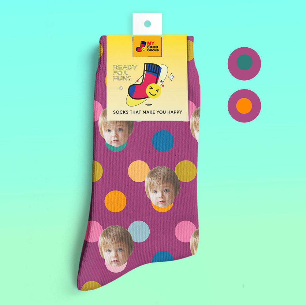 Custom 3D Digital Printed Socks Add Pictures and Name Your Face On Dots - MyFaceSocksAu